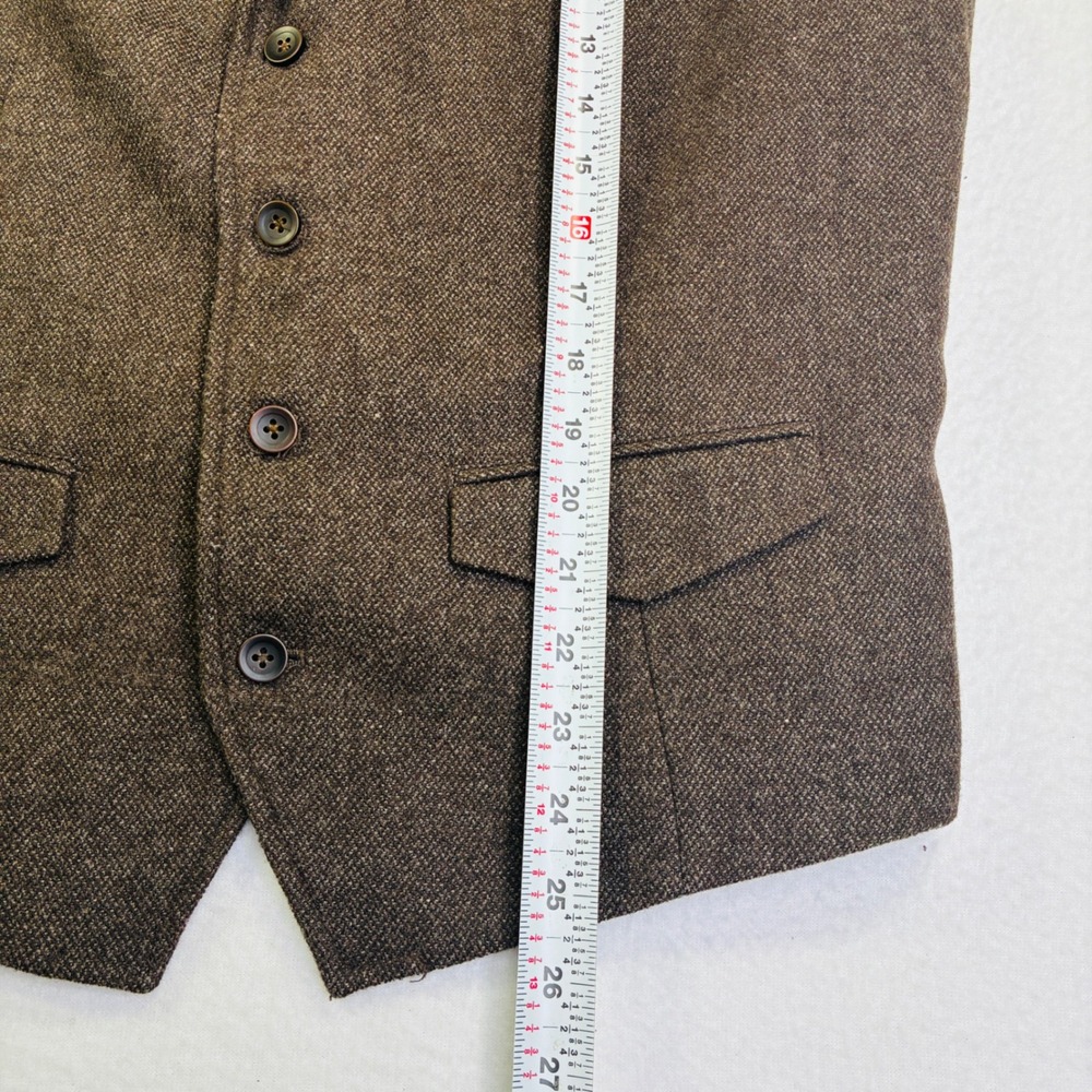 Tasso Elba Mens Brown Wool Blend Tweed Vest Large Notched Lapel Cinch Back L - Picture 8 of 8